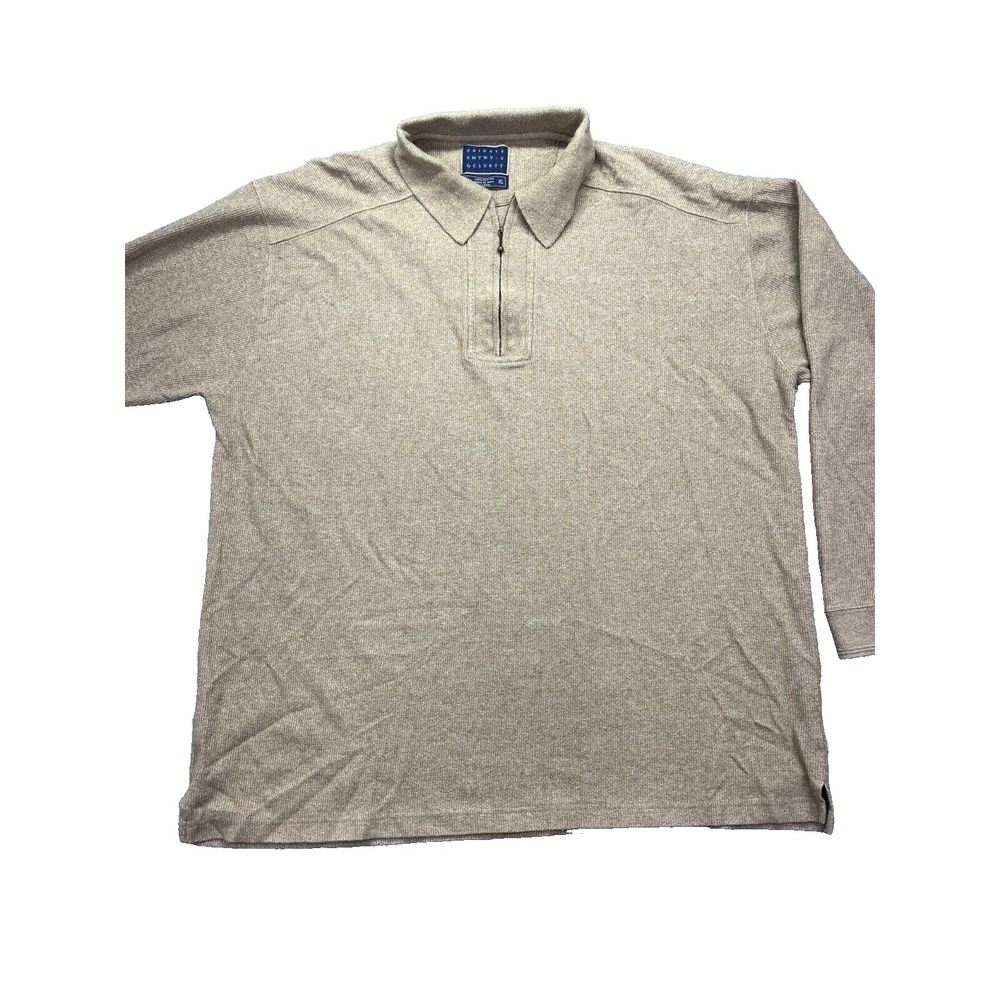 Fridays by Cluett 1/4 Zip Pullover Sweater Mens Sz XL Beige‎ Ribbed Knit